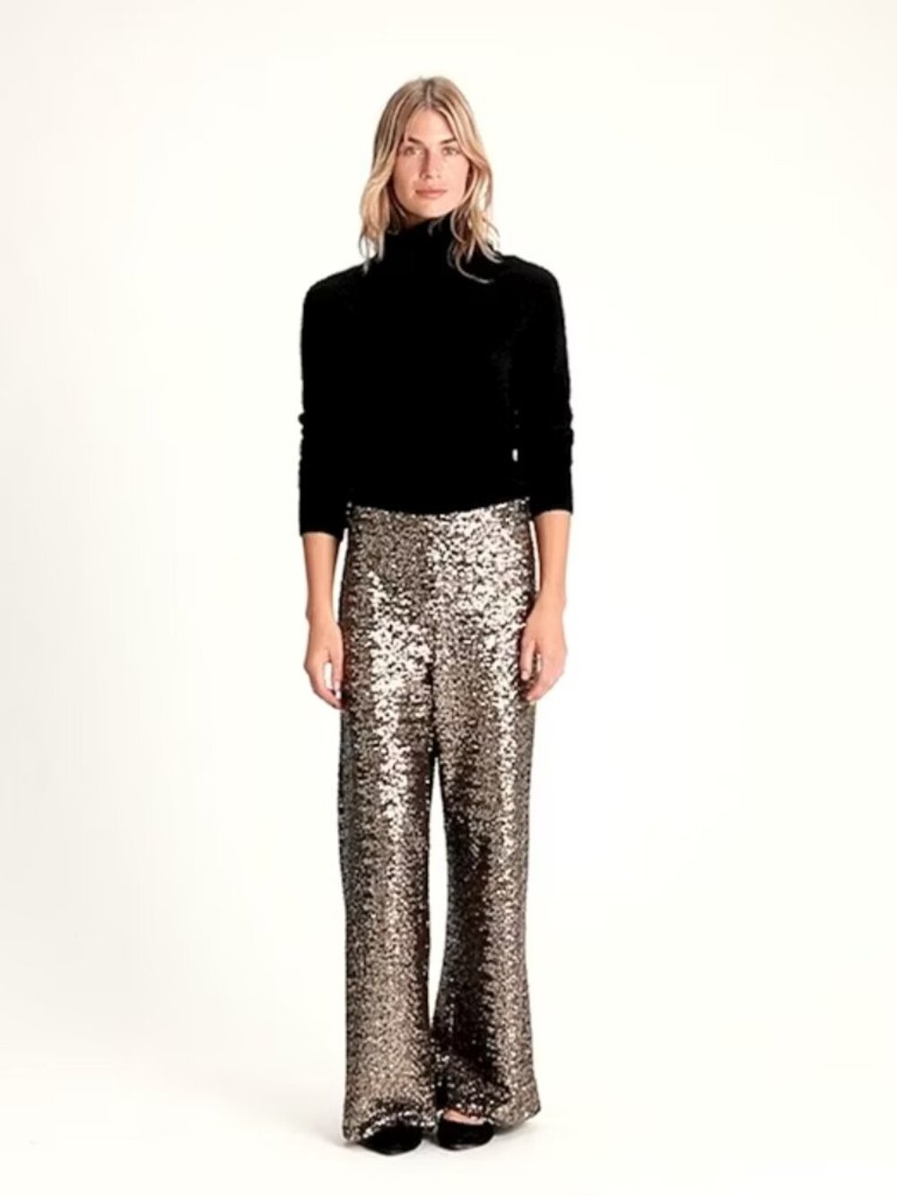 Banana Republic Gold Sequin Wide Leg Pants Size L